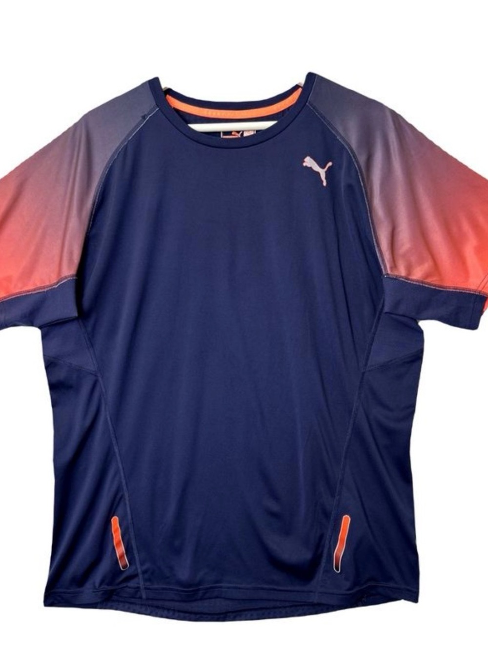 Puma Men’s Navy Tee with Orange Gradient Sleeves